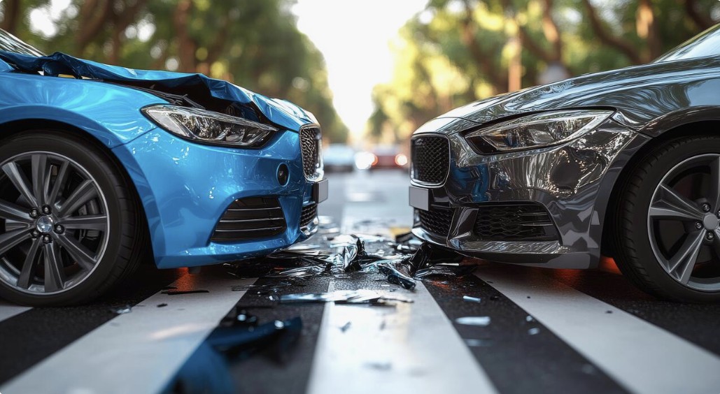 Two vehicles damaged in a collision